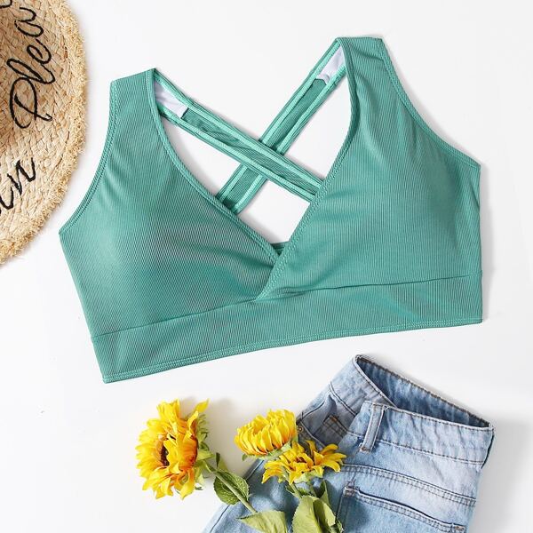 

Plus Ribbed Cross Back Bikini Top, Mint green