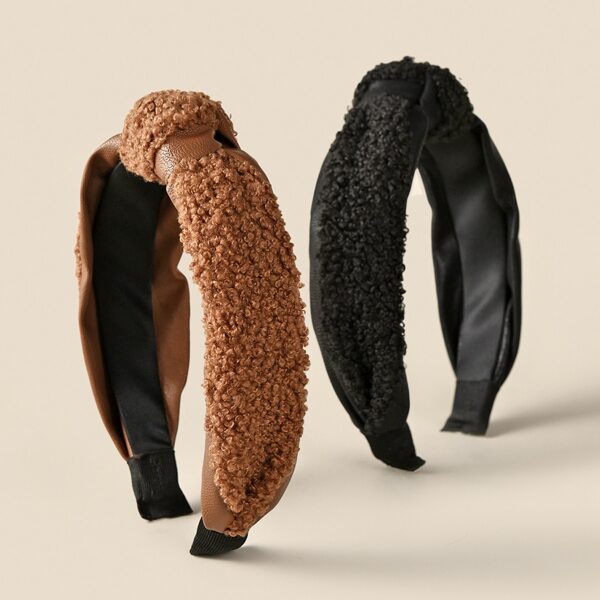 

2pcs Fluffy Cross Knot Hair Hoop, Multicolor