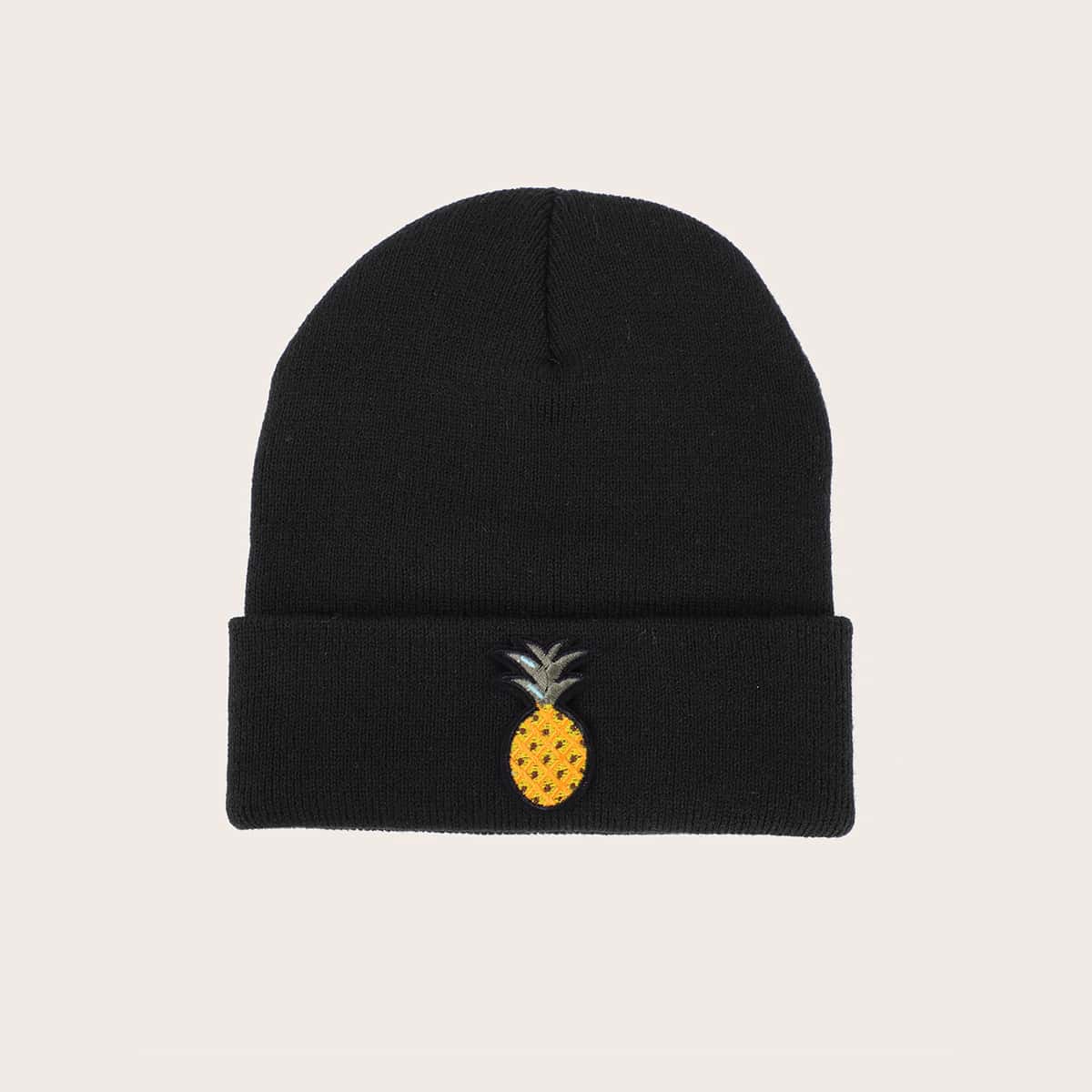 

Pineapple Embroidery Beanie, Black