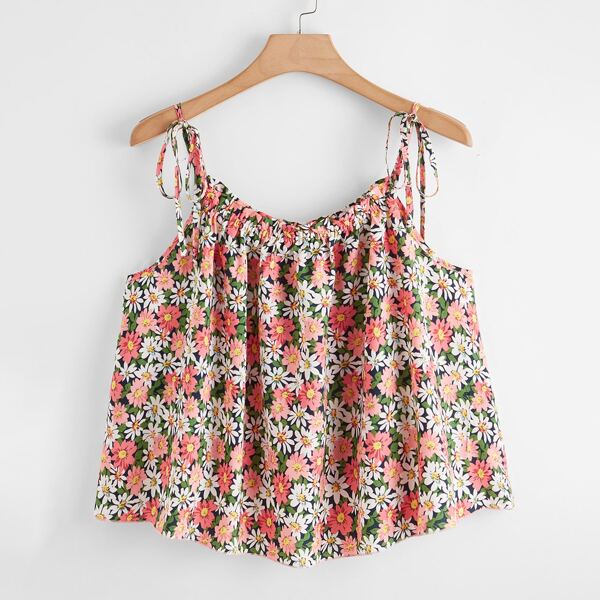 

Plus Floral Print Tie Shoulder Cami Top, Multicolor