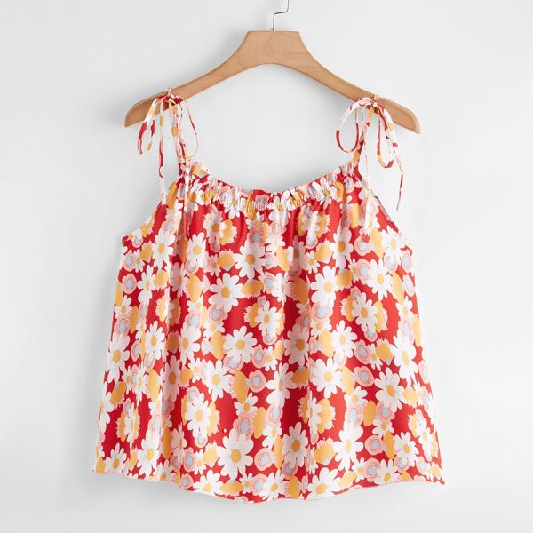 

Plus Floral Print Tie Shoulder Cami Top, Multicolor