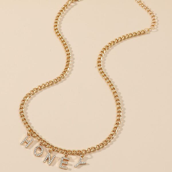 

Rhinestone Letter Charm Necklace, Gold