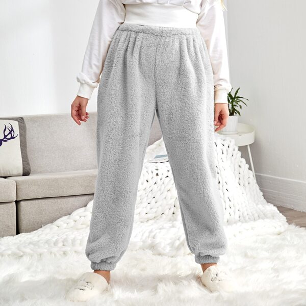 

Plus Flannel Solid Sleep Pants, Light grey