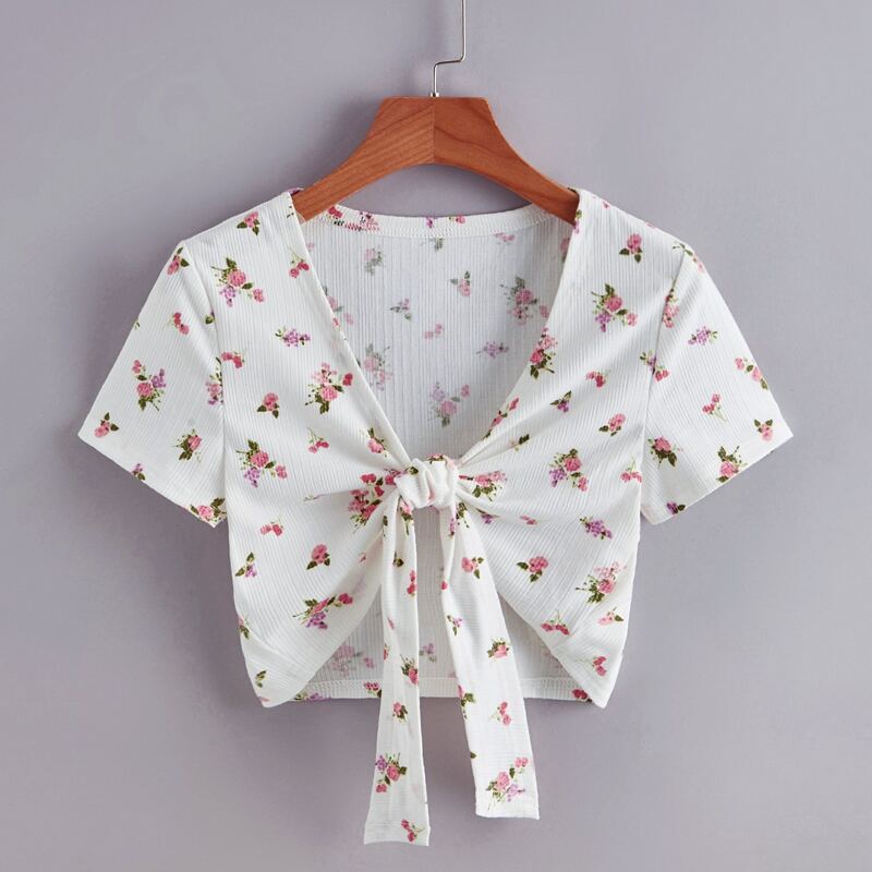 

Ditsy Flower Tie Front Crop Top, Multicolor