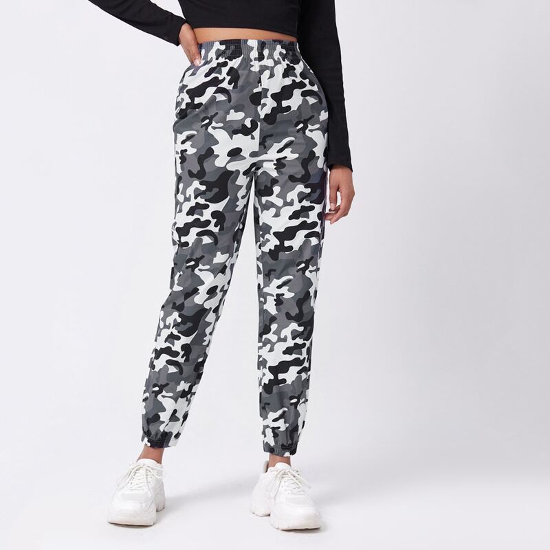 

Camo Print High Waist Tapered Pants, Multicolor