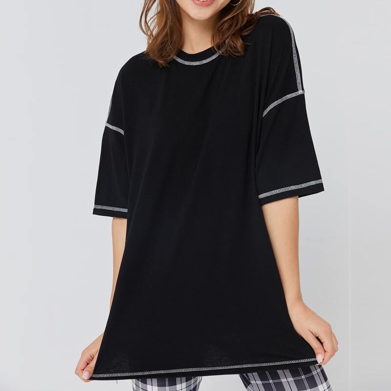 

Contrast Stitching Oversized Tee, Black