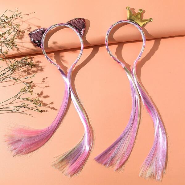

2pcs Toddler Girls Hair Wig Hair Hoop, Pink