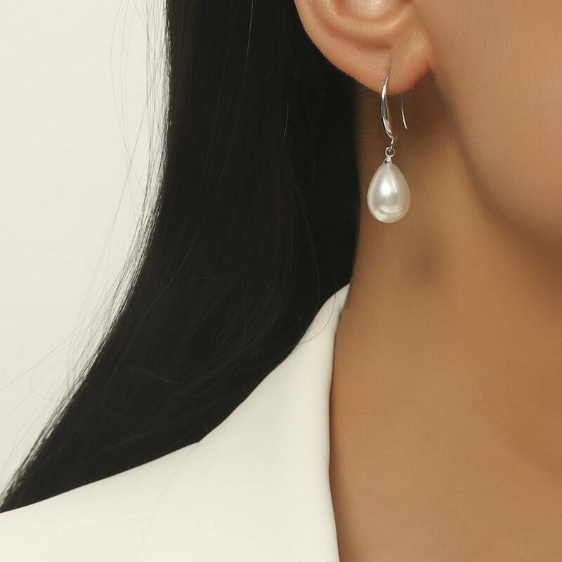 

Faux Pearl Drop Earrings, Silver