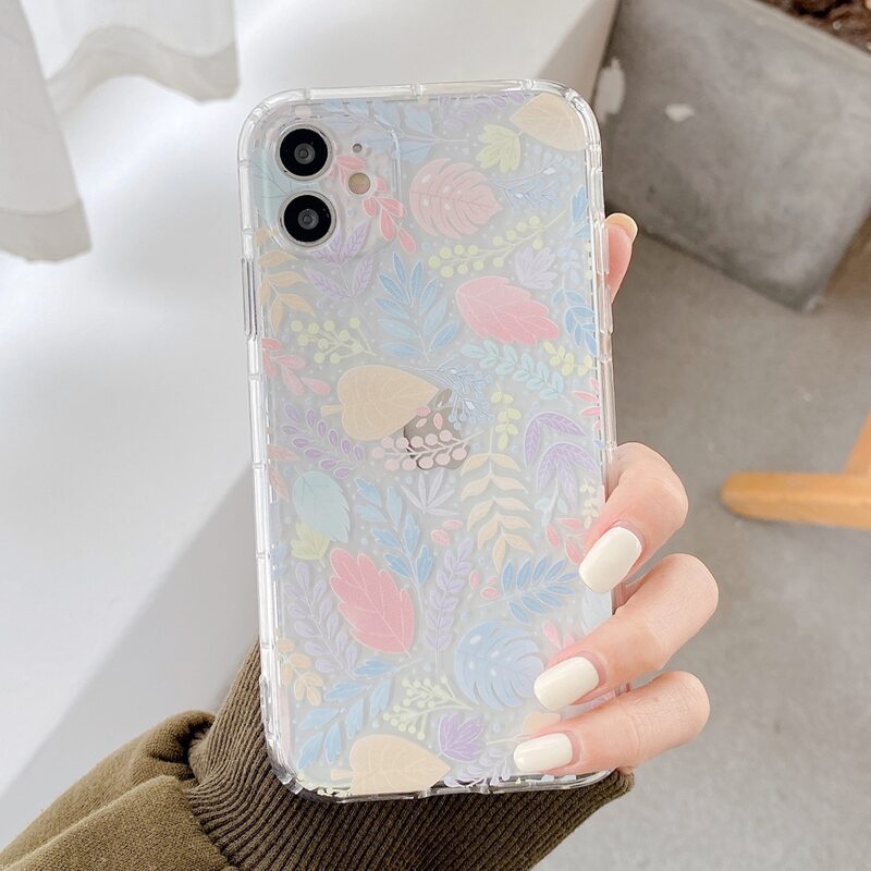 

Leaf Print Clear iPhone Case, Multicolor