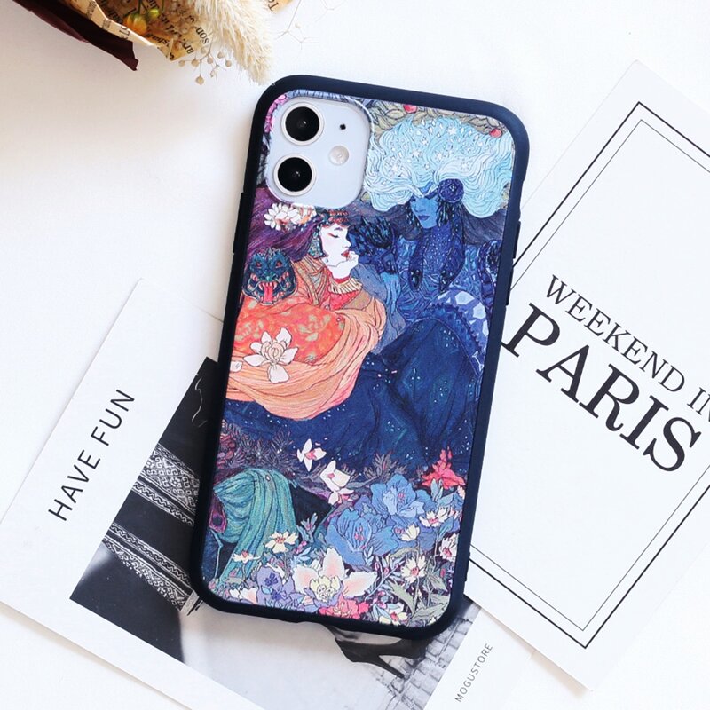 

Floral & Figure Print iPhone Case, Multicolor