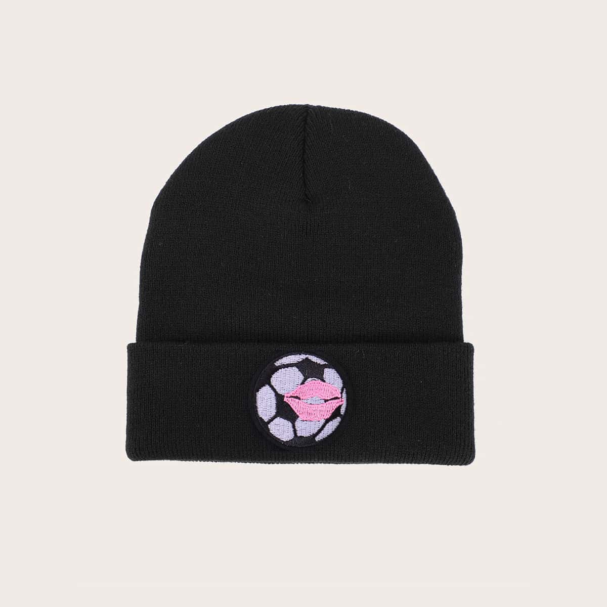 

Soccer Embroidery Beanie, Black