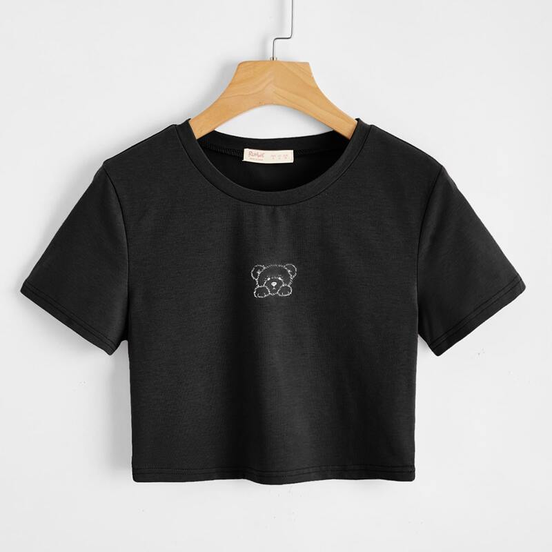 

Bear Graphic Crop Tee, Black