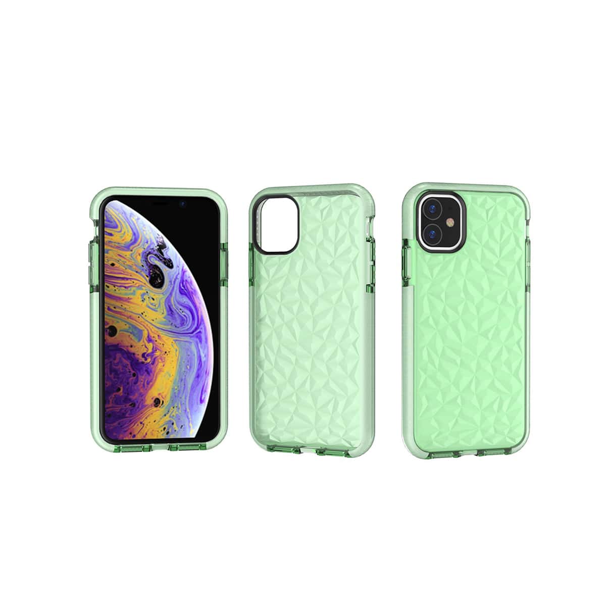

Diamond Pattern Transparent iPhone Case, Green