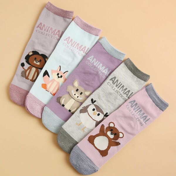 

5pairs Letter Graphic Socks, Multicolor