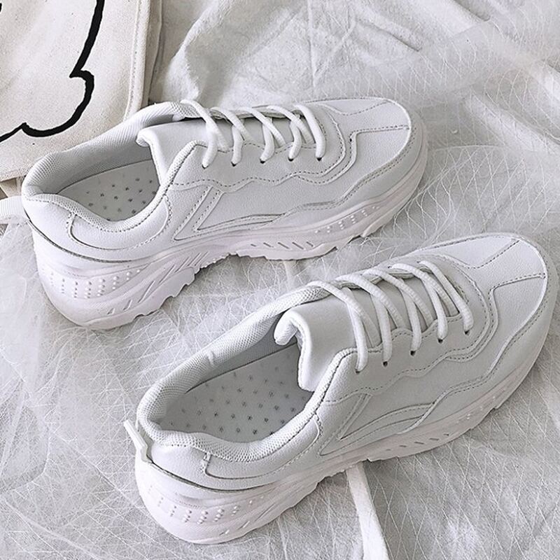 

Solid Lace-up Chunky Sneakers, White