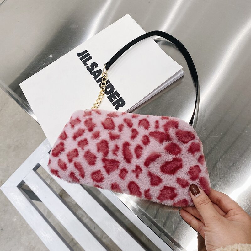 

Leopard Fluffy Shoulder Bag, Multicolor
