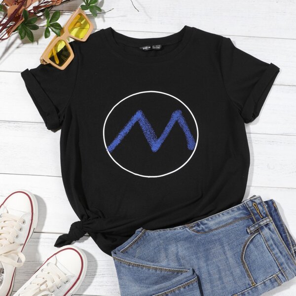 

Letter & Round Print Tee, Black