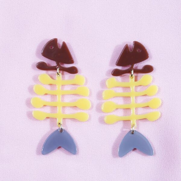 

Fish Bone Drop Earrings, Multicolor