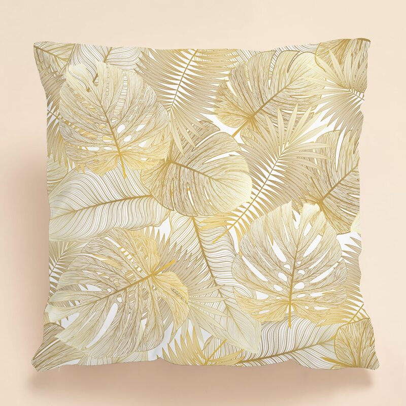 

Leaf Print Cushion Cover Without Filler, Gold