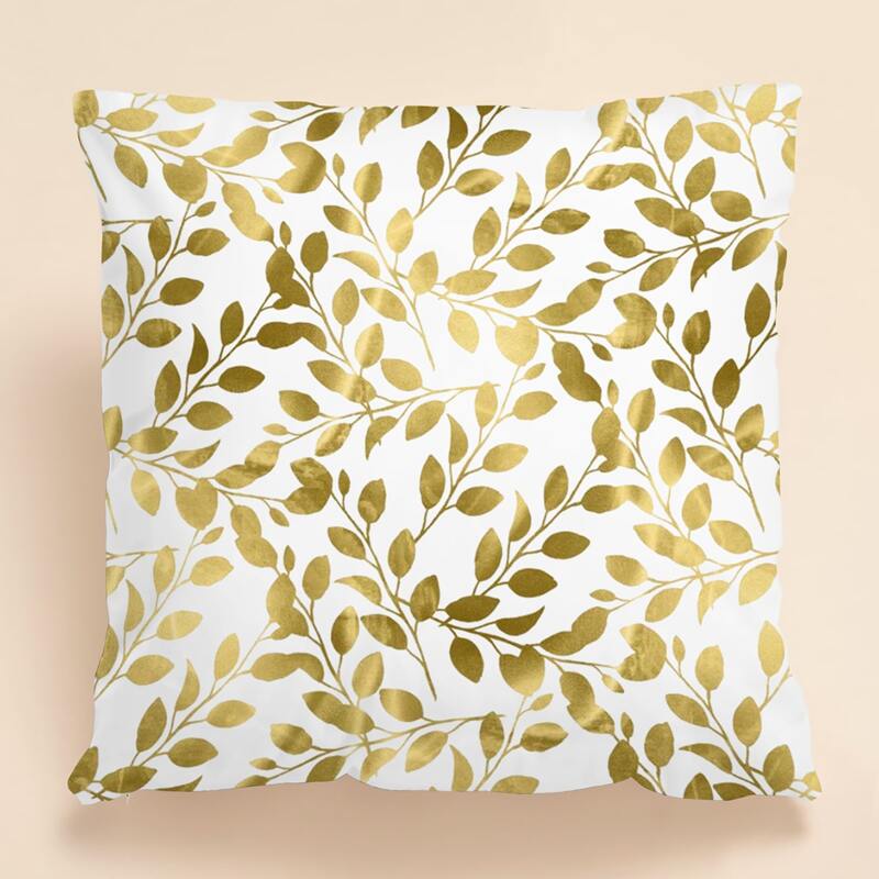 

Leaf Print Cushion Cover Without Filler, Gold
