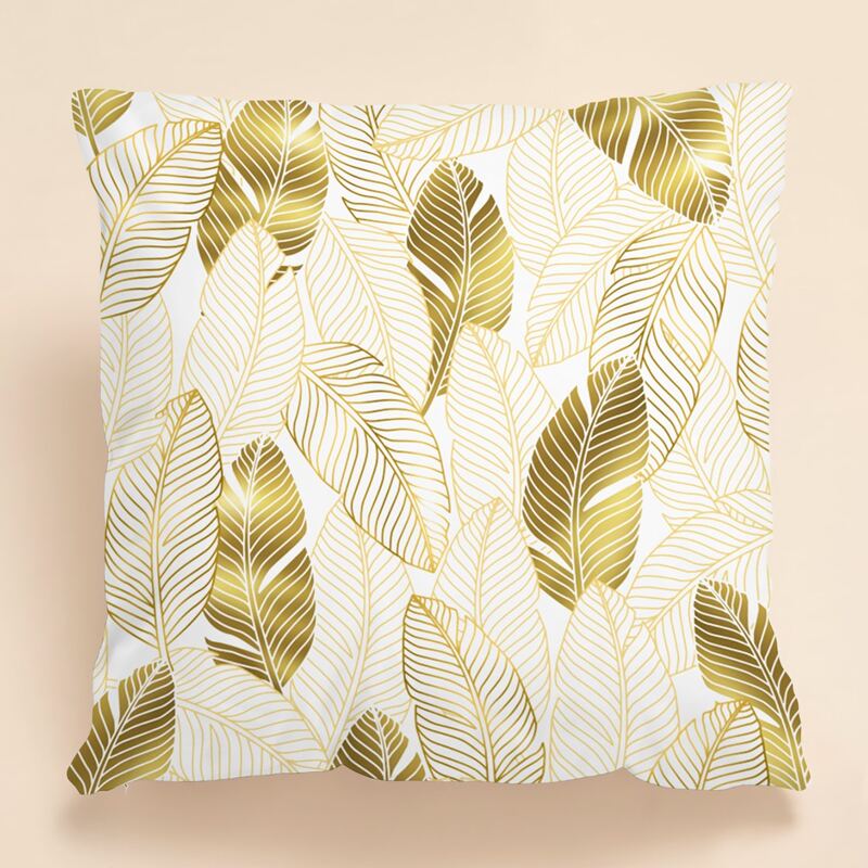 

Leaf Print Cushion Cover Without Filler, Gold