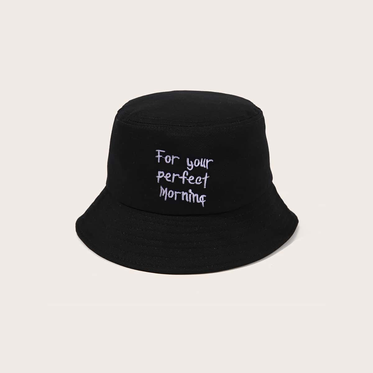 

Slogan Embroidery Bucket Hat, Black
