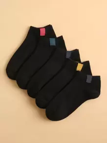 5pairs Men Patched Socks - Black - View 1