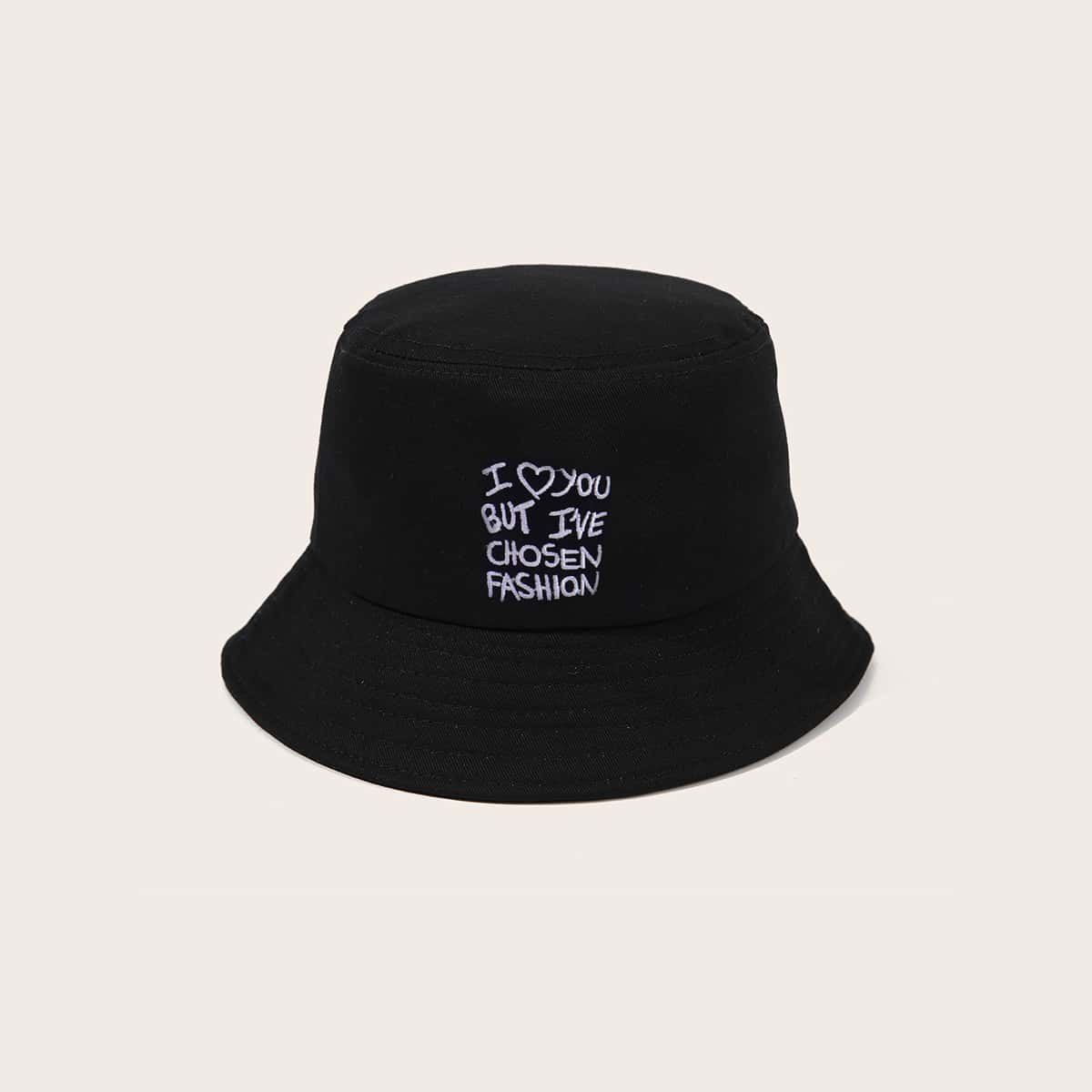 

Slogan Embroidery Bucket Hat, Black