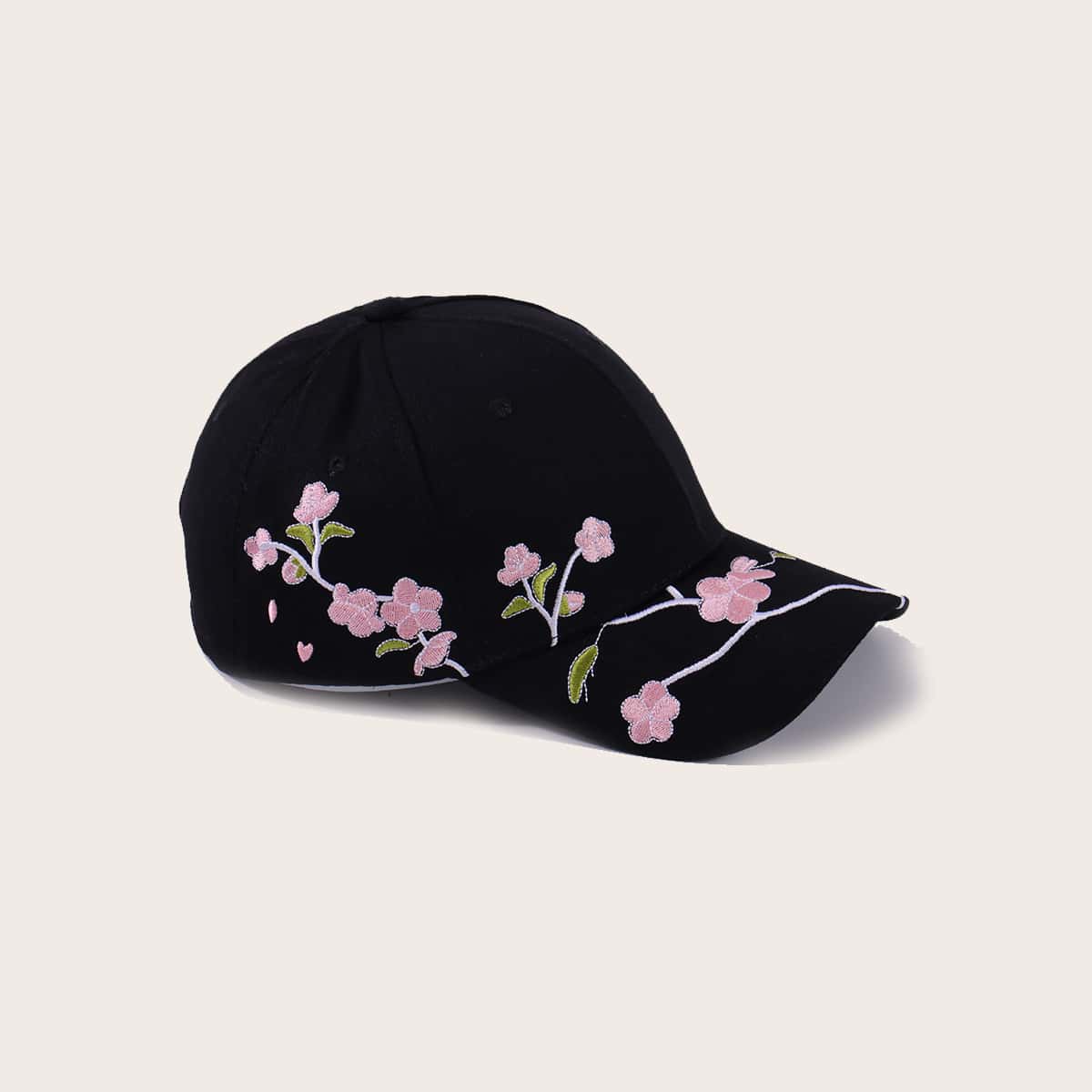 

Flower Embroidery Baseball Cap, Black
