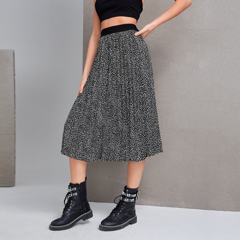 

Leopard High Waist Skirt, Black