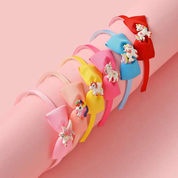 

6pcs Toddler Girls Bow Knot Decor Hair Hoop, Multicolor
