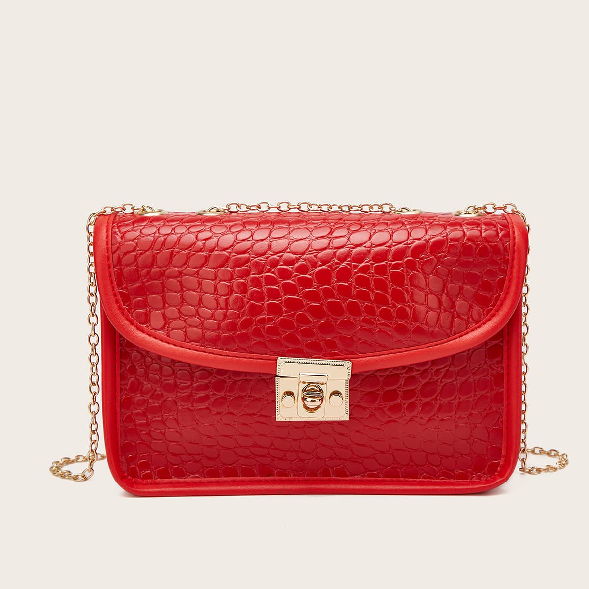 

Croc Embossed Chain Crossbody Bag, Red