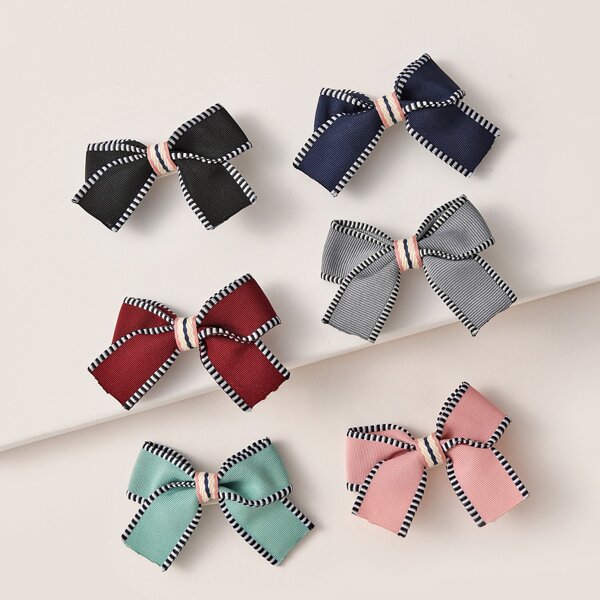 

6pcs Girls Bow Knot Decor Hair Clip, Multicolor
