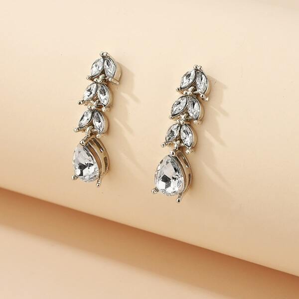

Rhinestone Drop Earrings, Silver