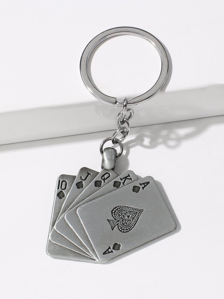 Playing Card Charm Keychain - Silver - View 1
