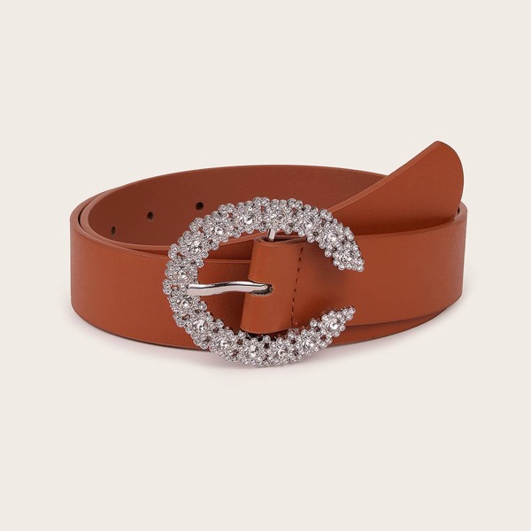 

Rhinestone Buckle Belt, Brown