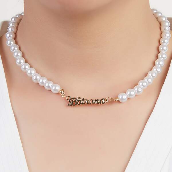 

Letter Decor Faux Pearl Beaded Necklace, Gold