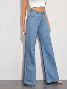 Full Length Baggy Jeans - Light Wash - View 1