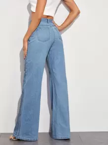 Full Length Baggy Jeans - Light Wash - View 2