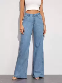 Full Length Baggy Jeans - Light Wash - View 3