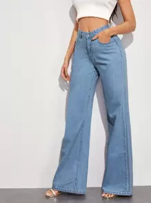 Full Length Baggy Jeans - Light Wash - View 5