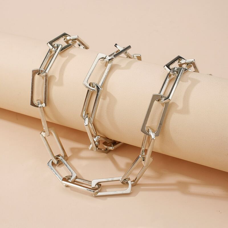 

Metal Chain Necklace & Bracelet, Silver