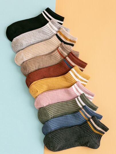 جوارب كاحل مخطط موضة 10 أزواج