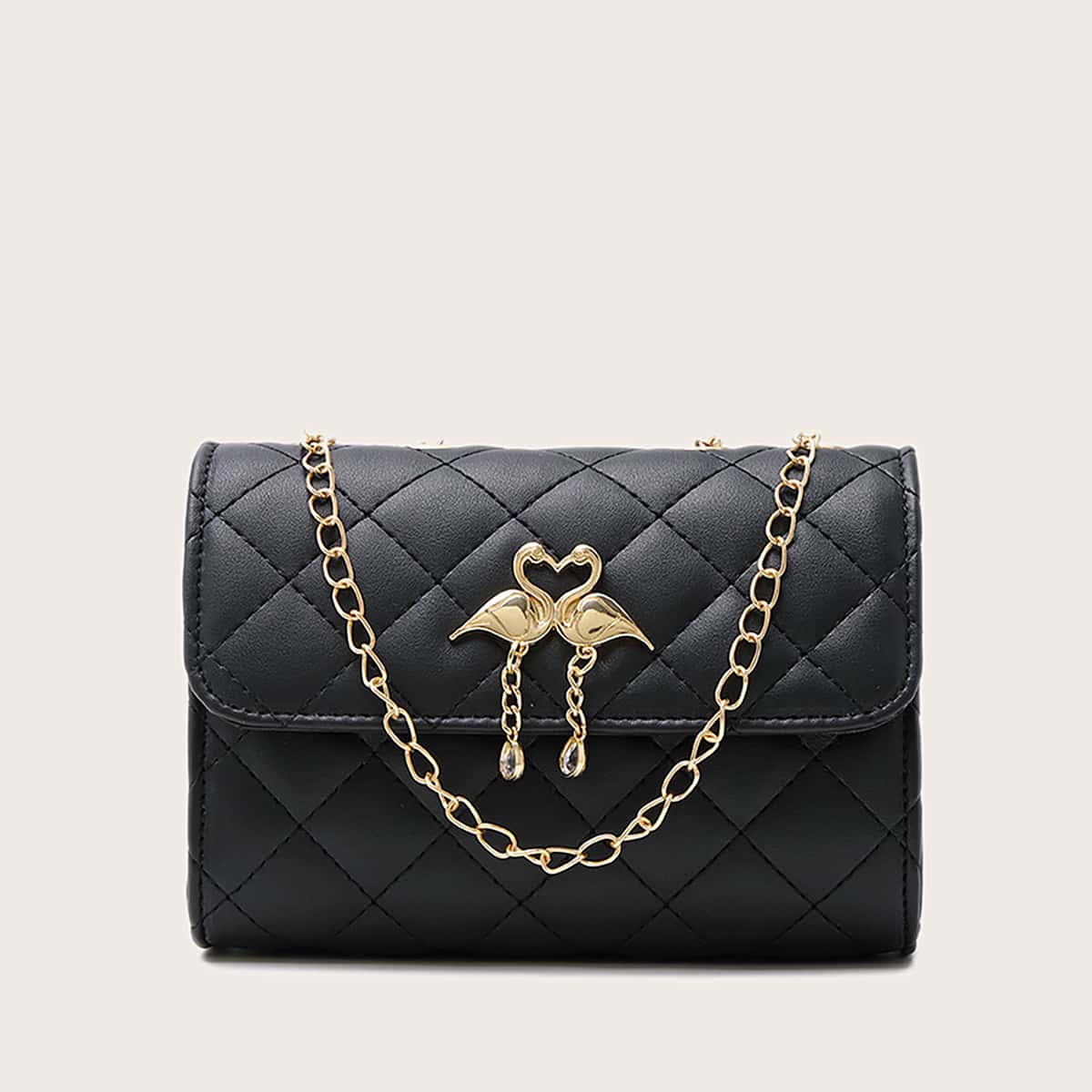 

Swan Decor Quilted Chain Bag, Black