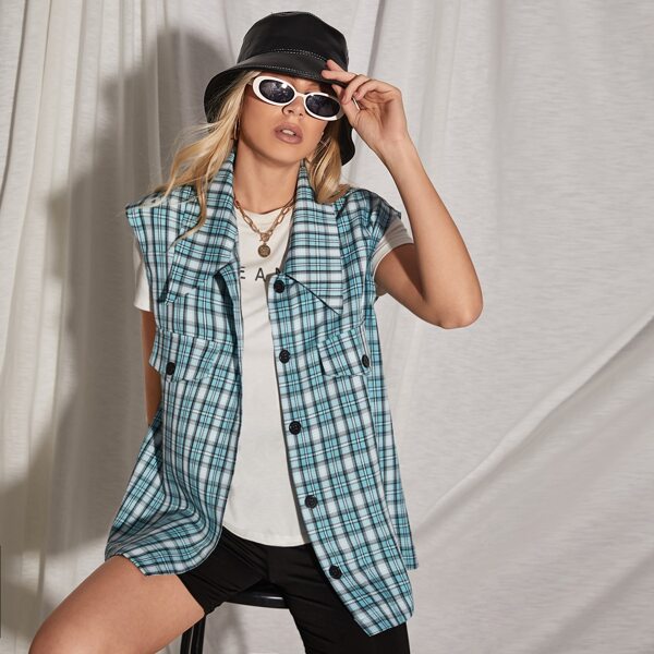 

Plaid Button Through Vest Coat, Blue
