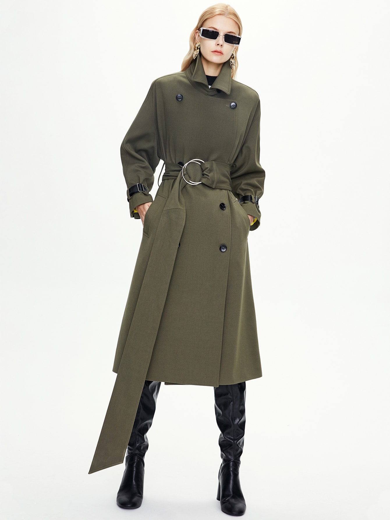 Drop Shoulder O-ring Buckle Belted Coat thumbnail