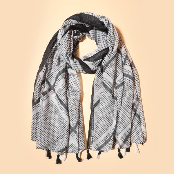

Plaid Print Scarf, Black and white