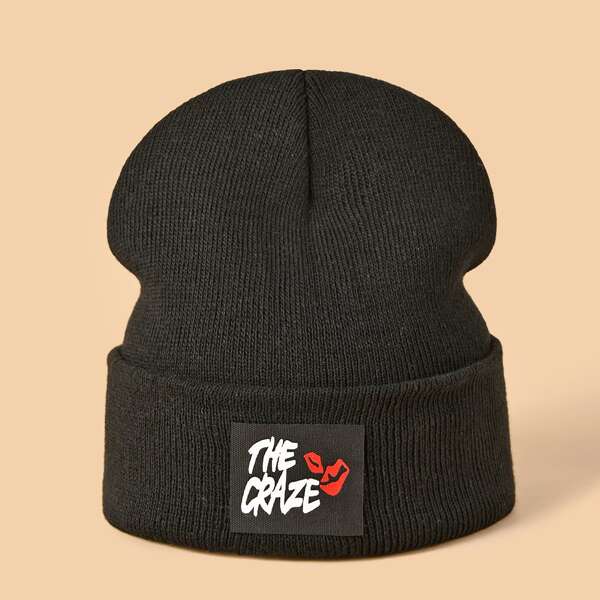 

Letter Label Decor Beanie, Black
