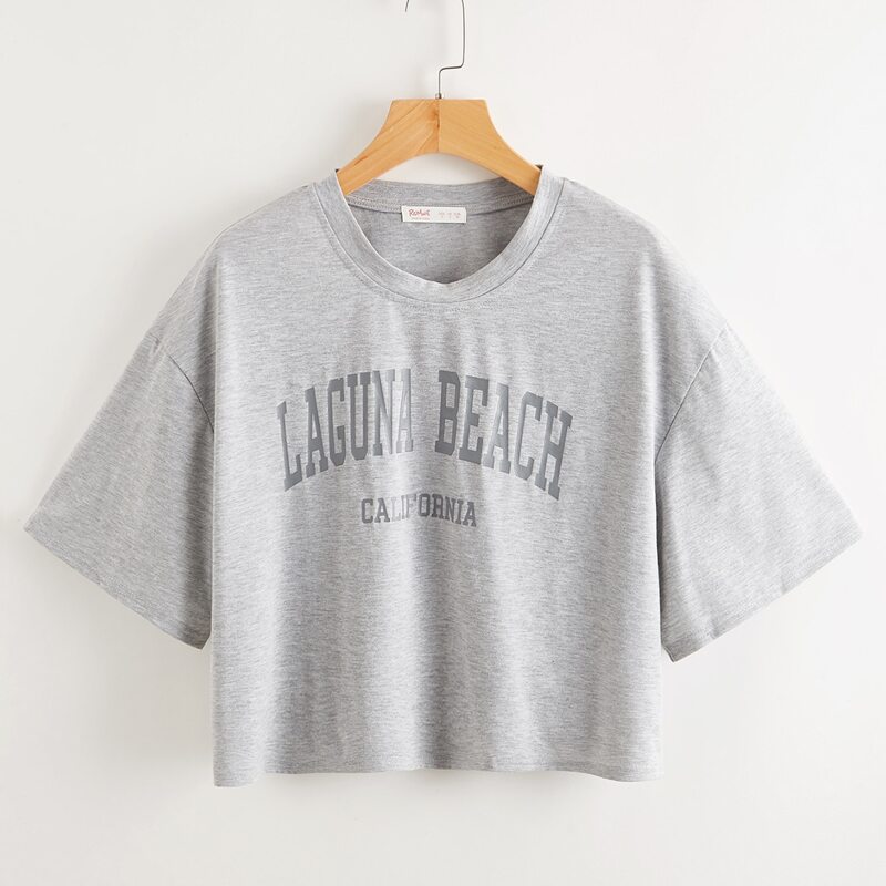 

Letter Drop Shoulder Crop Tee, Light grey