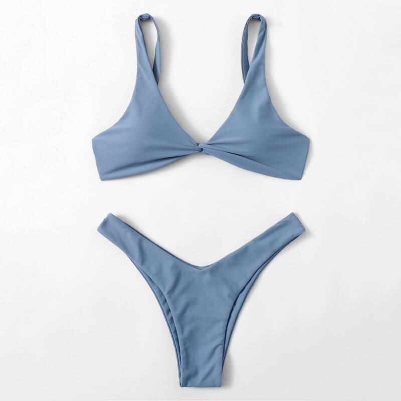 

Twist Front High Cut Bikini Swimsuit, Dusty blue